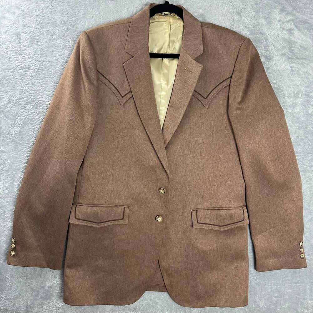 Vintage 70s Falcone Brown Western Yoke Sport Coat Blazer Jacket Mens 38R Union